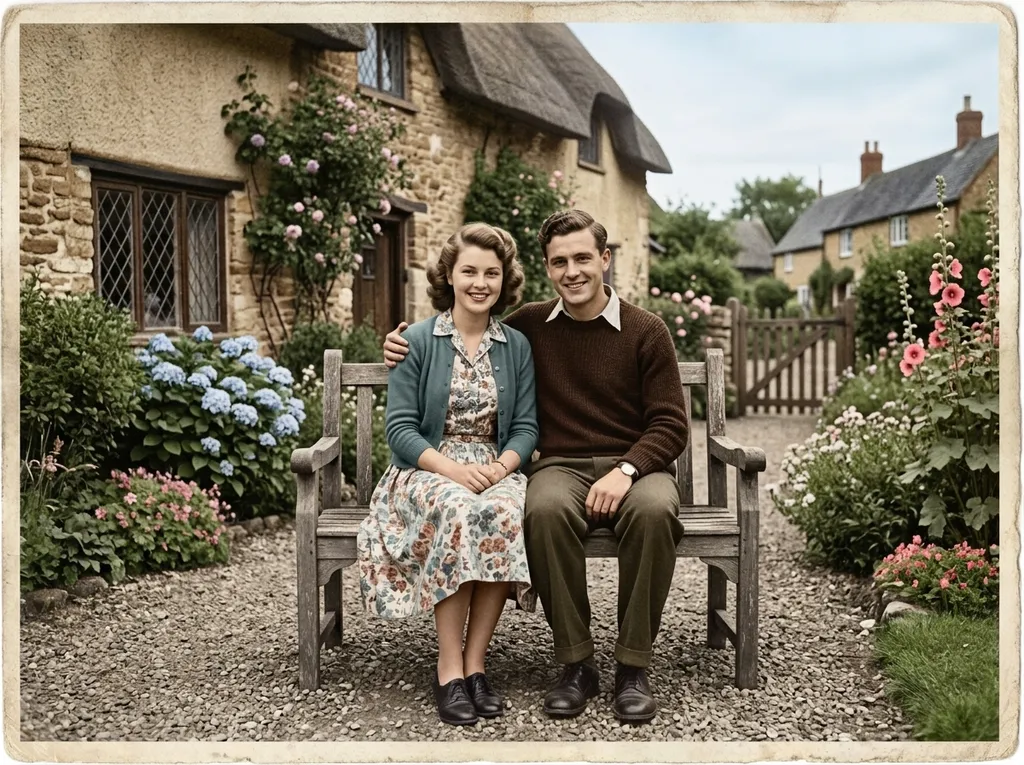 The same photo restored and colorized