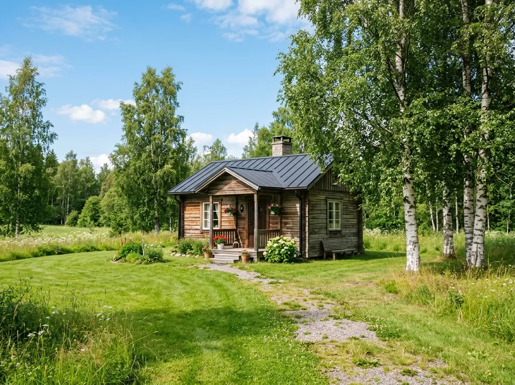 Wooden country house in summer