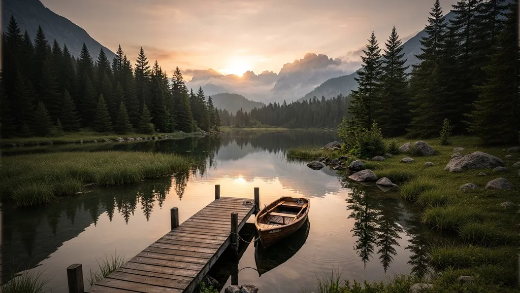 The same lake extended to 16:9 with more forest, mountains and shoreline on both sides
